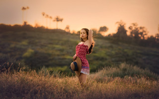 Woman red dress field arm - brigette barrager free wallpaper