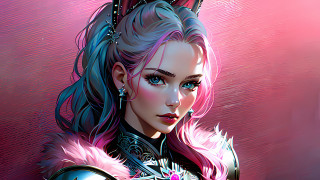 Pink haired woman black outfit - rossdraw global illumination free wallpaper