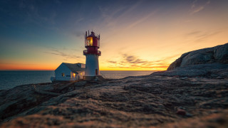 Lighthouse rockycliff sunset houselight artpuzzle - a rocky cliff free wallpaper
