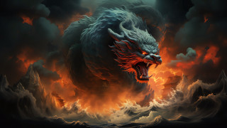 Dragon fire water sky ember - a black face free wallpaper