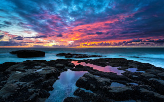 Colorful sunset ocean rocks water - rock and water free wallpaper