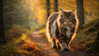 Cat woods autumn light photorealistic - artist free wallpaper