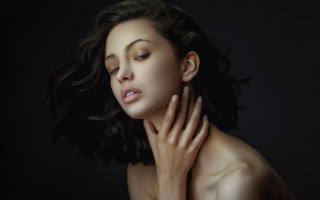 Woman neck pose photorealistic portrait - free portrait wallpaper for desktop