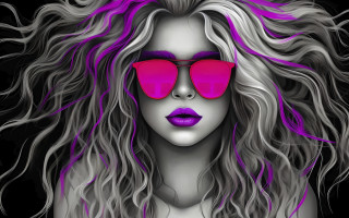 Woman long hair pink sunglasses - a digital painting free wallpaper for desktop