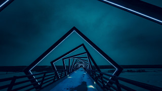 Nightwalkway cyberpunk blue lights sky - a long walkway free wallpaper