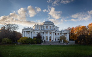 Neoclassical urban forest autumn skycastle - arthouse free wallpaper for desktop