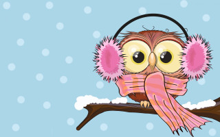 Cartoon owl headphones snow illustration - headphone free wallpaper