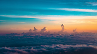 Sunset clouds plane orange blue - arthur pan free wallpaper