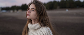 Woman longhair field trees sky - the background and a sky in the background free wallpaper