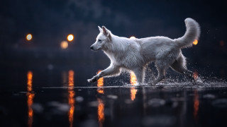 White dog night water fire - eye open free wallpaper