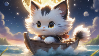 Cat boat fullmoon starry sky - a full moon in the background free wallpaper for desktop