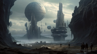 Sci fi giantship city ruins - fi scene free wallpaper