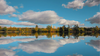 Lake trees clouds blue sky 5 - white cloud above free wallpaper