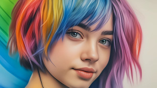 Multicolored hair digital painting portrait - a digital painting of a woman free wallpaper