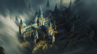 Castle stormy sky city mountains - a dark sky in the background free wallpaper