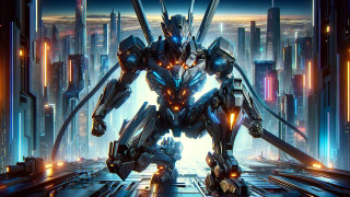Futuristic robot mecha cityscape glowing - a futuristic robot free wallpaper