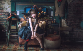 Woman brick wall clock fantasy - a chair in a room free wallpaper