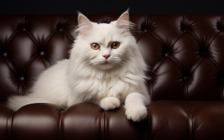 White cat brown couch black - regal free wallpaper