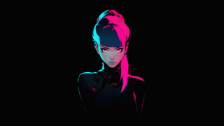 Pink hair serious woman synthwave - synthwave style free wallpaper