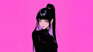 Woman pink background black shirt - synthwave style free wallpaper for desktop
