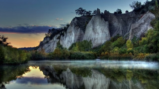 Lake mountains forest sunset reflection 2 - mountain and trees free wallpaper