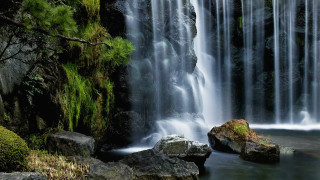 Waterfall moss rocks water flow - moss free wallpaper