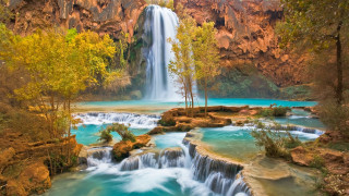 Waterfall forest autumn pool nature - aquirax uno free wallpaper
