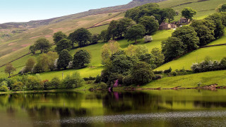 Lake green hills trees house 4 - arthur quartley free wallpaper
