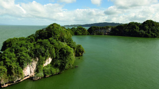 Small island lake trees clouds 2 - a small island free wallpaper for desktop