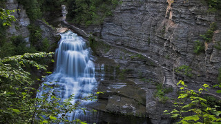 Waterfall man ledge forest moss - a waterfall in the middle free wallpaper for desktop