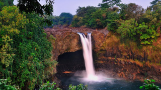 Waterfall cave starry sunset forest - a waterfall in the middle of it free wallpaper