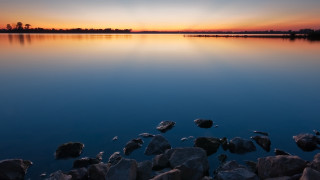Sunset lake rocks water trees - rock and water free wallpaper for desktop