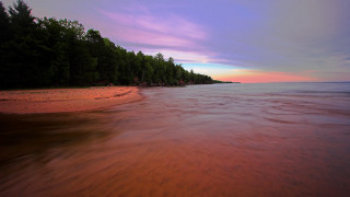 Beach water trees sunset pink 2 - a body of water and trees free wallpaper