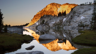 Mountain lake trees sunset reflection 2 - a lake and trees free wallpaper
