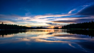 Sunset lake trees clouds reflection 2 - bob ross free wallpaper for desktop