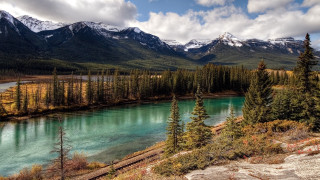 River mountains trees sky cityscape - mountain and trees free wallpaper