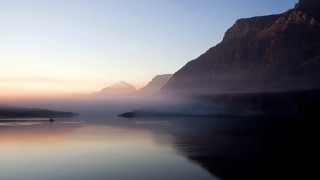 Mountain lake sunset fog outdoors - volumetric fog free wallpaper for desktop