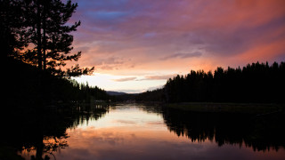 Sunset river forest city clouds - the foreground and a sky free wallpaper