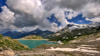Mountain lake cloudy sky rocks 2 - auseklis ozol free wallpaper
