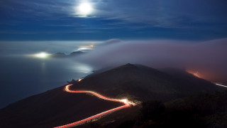 Mountain road night fullmoon lake - a full moon in the sky above free wallpaper