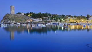 Harbor boats tower night lights - a tower in the background free wallpaper