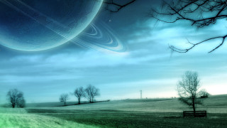 Planet sky forests bench moon - david free wallpaper