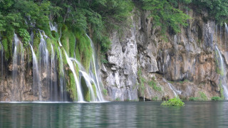 Waterfall island river forest tree - a small island in the middle of it free wallpaper