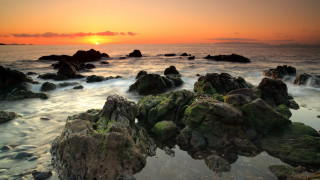 Sunset ocean rocks water clouds 2 - rock and water free wallpaper