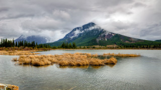 Mountain lake grass cloudy sky - a few cloud free wallpaper for desktop
