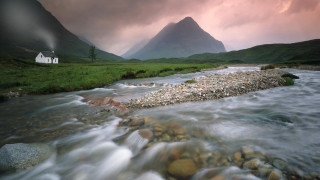 River valley house cloudy sky - a lush green valley under a cloudy sky free wallpaper