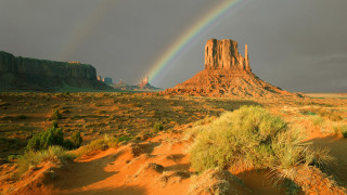 Rainbow desert mountain autumn fire - over a desert landscape free wallpaper
