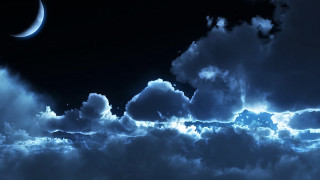 Night sky crescent clouds moon - free sky wallpaper