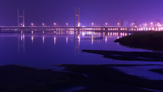 Night cityscape bridge water lights - cao buxing free wallpaper