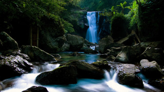 Waterfall forest rocks stream nature 2 - a few rock free wallpaper